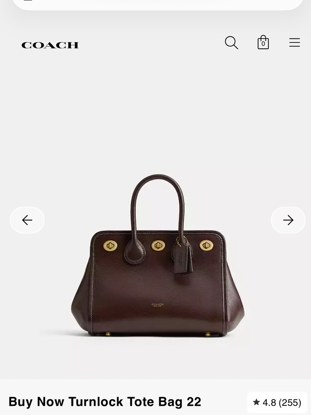 COACH Turnlock Tote Bag 22 Maple/Brass